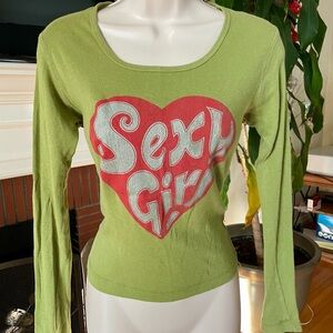 Joe’s Vintage Retro Y2K Green ‘Sexy Girl’ Top sz 2 Small